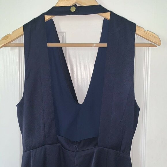ASOS Navy Blue Deep V-Neck Front Draped Sleevless Open Back A-Line Dress Size 10 - Picture 7 of 11